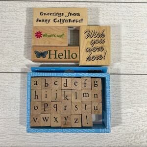 Wood & Rubber Postcard Theme Stamp Set Alphabet Hero Arts Inkadinkado